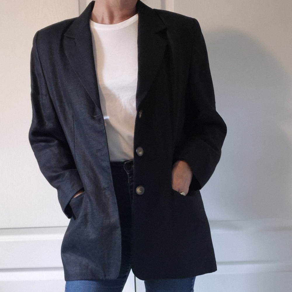 Vintage Daniel Hechter Black Linen Relaxed Blazer | Size 12